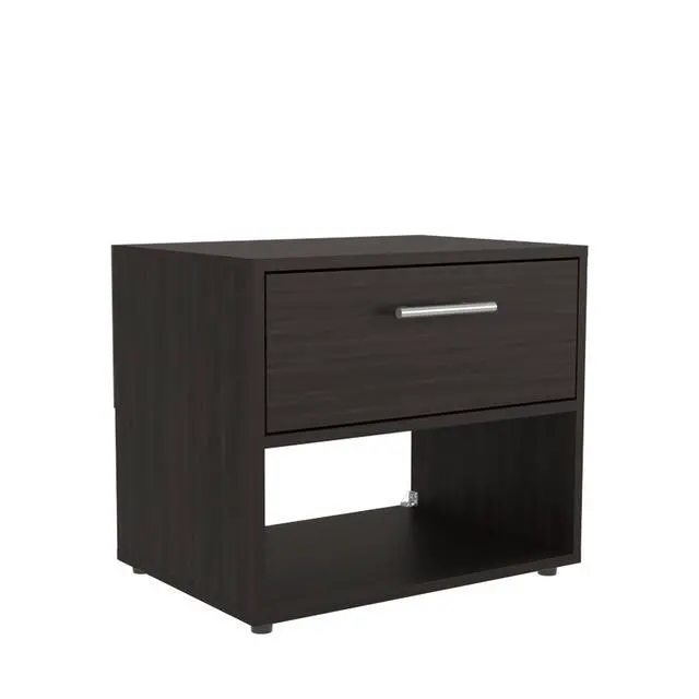 Alt view image 2 of 7 - Alpine 18" High One Drawer Nightstand With One Shelf, Side Table, End Table For Bedroom, Living Room Dark Walnut