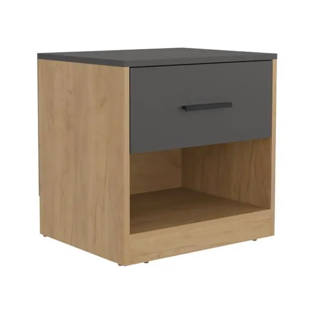 Alt view image 2 of 7 - Alder 19.7" High One Drawer Nightstand Side Table End Table With Open Shelf For Bedroom, Home Office, Living Room Natural Oak - Matt Gray