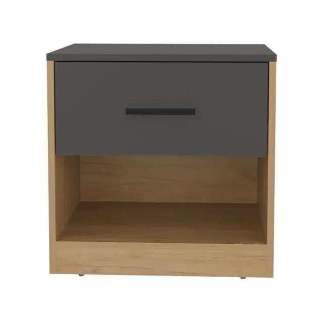 Alt view image 6 of 7 - Alder 19.7" High One Drawer Nightstand Side Table End Table With Open Shelf For Bedroom, Home Office, Living Room Natural Oak - Matt Gray