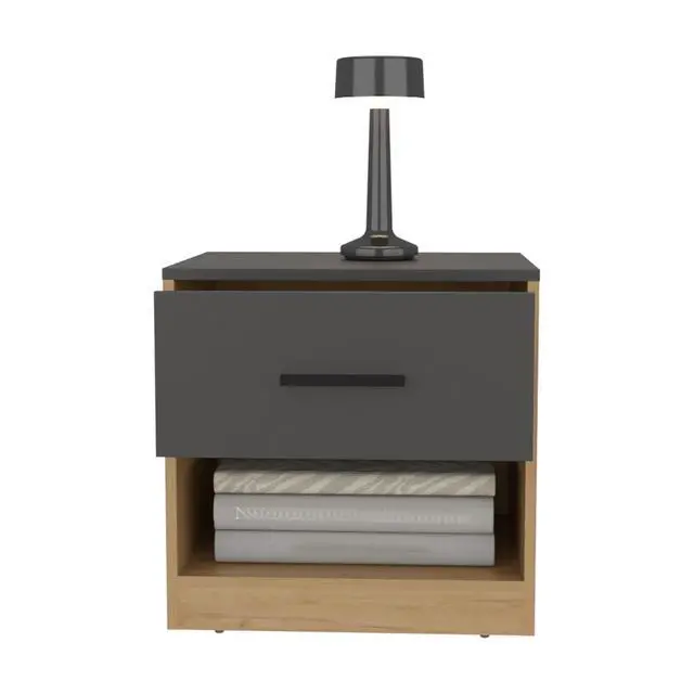 Alt view image 7 of 7 - Alder 19.7" High One Drawer Nightstand Side Table End Table With Open Shelf For Bedroom, Home Office, Living Room Natural Oak - Matt Gray