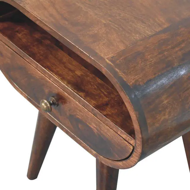 Alt view image 6 of 7 - Solid Wood California Walnut Circular Bedside With 1-Drawer, Open Slot, Nordic Legs, Dark Brown