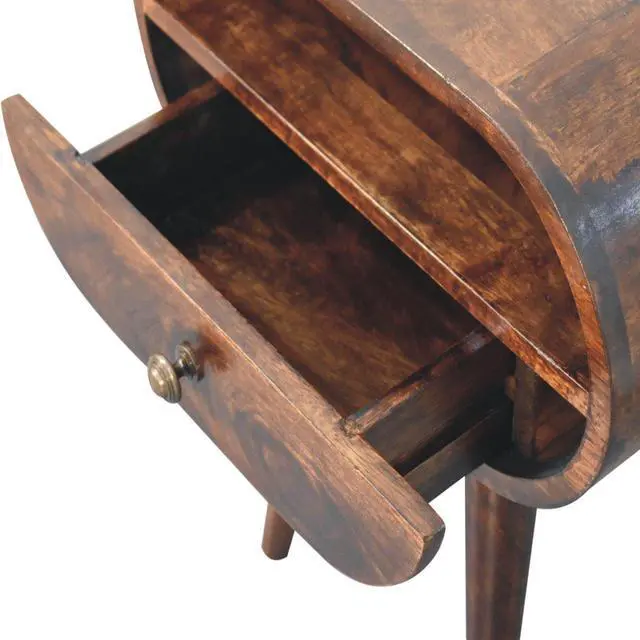 Alt view image 7 of 7 - Solid Wood California Walnut Circular Bedside With 1-Drawer, Open Slot, Nordic Legs, Dark Brown