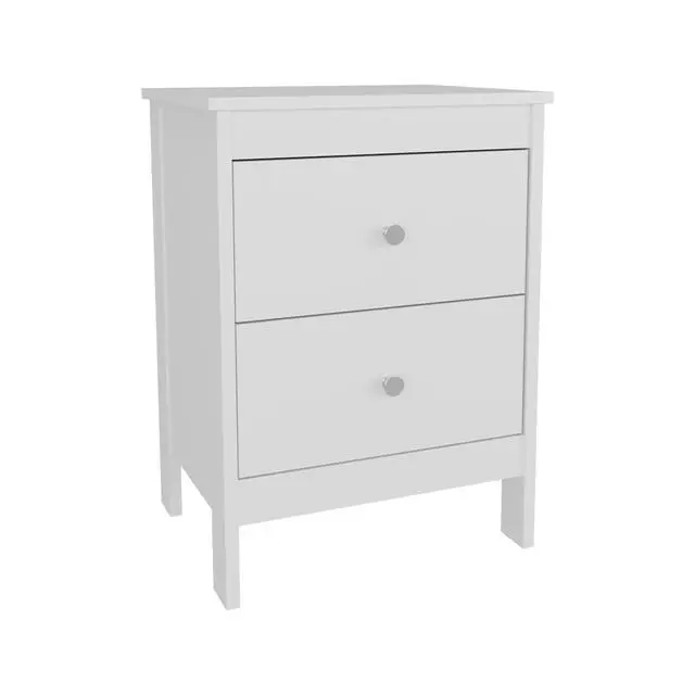 Alt view image 3 of 7 - Newcastle Nightstand Two Drawer And Open Shelf, Modern Bedside Table, White