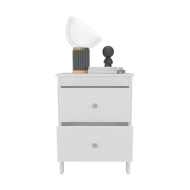 Alt view image 6 of 7 - Newcastle Nightstand Two Drawer And Open Shelf, Modern Bedside Table, White