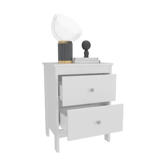 Alt view image 5 of 7 - Newcastle Nightstand Two Drawer And Open Shelf, Modern Bedside Table, White
