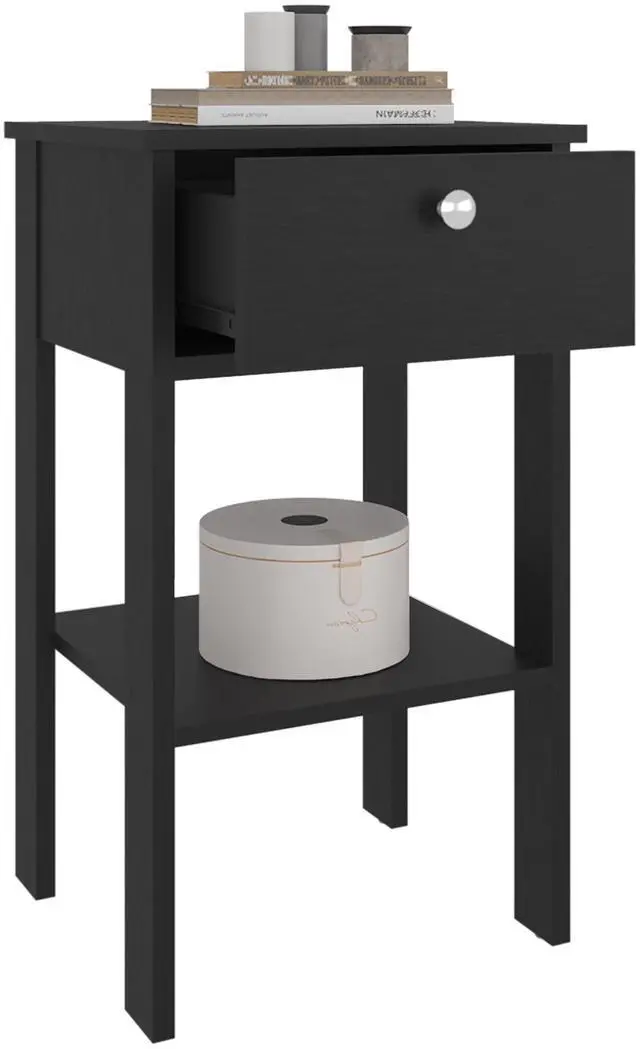 Alt view image 7 of 7 - Newcastle Nightstand With One Drawer And Open Shelf, Modern Bedside Table, Black