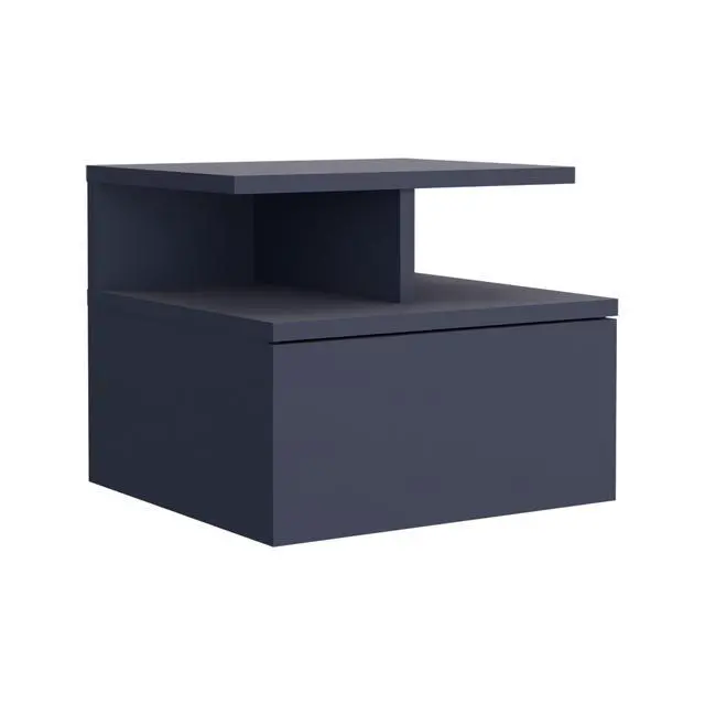 Alt view image 6 of 7 - Adele Floating Nightstand, With One Drawer And Two Small Below Shelves For Storage Or Decor, Navy Blue
