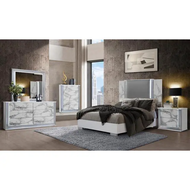 Alt view image 2 of 7 - Moon White Marble Nightstand With Led