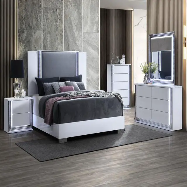 Alt view image 2 of 5 - MOON SMOOTH WHITE NIGHTSTAND WITH LED