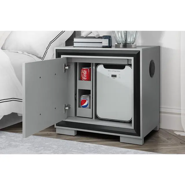 Alt view image 5 of 7 - Adelaide Grey And Black Nightstand With Cooler And Speaker