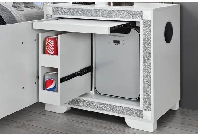Alt view image 2 of 6 - Soulmarie White Nightstand With Cooler And Speaker