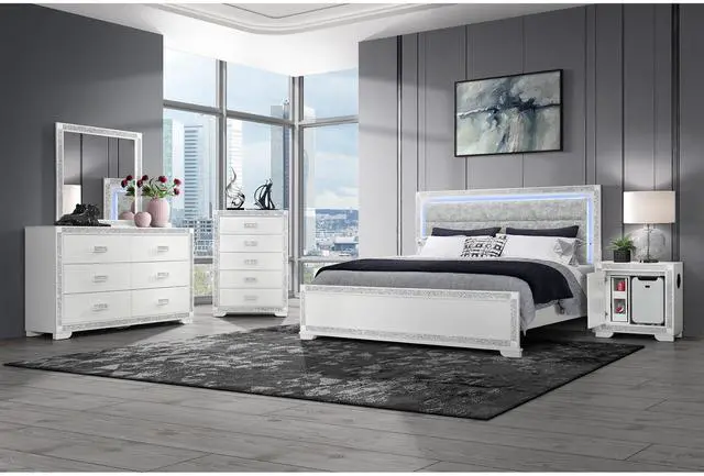 Alt view image 6 of 6 - Soulmarie White Nightstand With Cooler And Speaker