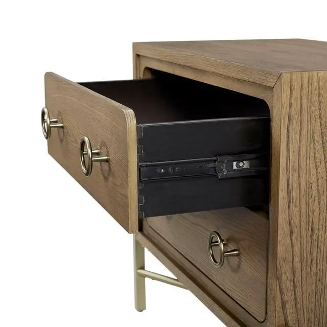 Alt view image 7 of 7 - 2 Drawer Nightstand With Usb In Latte Finish With Metal Base