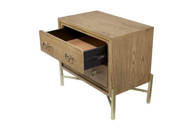 Alt view image 4 of 7 - 2 Drawer Nightstand With Usb In Latte Finish With Metal Base