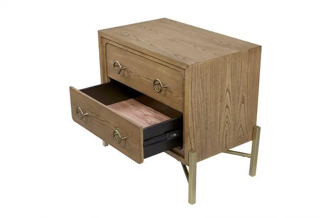 Alt view image 6 of 7 - 2 Drawer Nightstand With Usb In Latte Finish With Metal Base