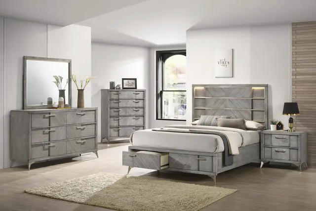 Alt view image 4 of 5 - 2 Drawer Nightsand In Gray Bookmatched Veneers