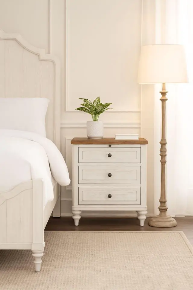 Alt view image 4 of 6 - 3 Drawer Nightstand With Usb - Cement And Sand