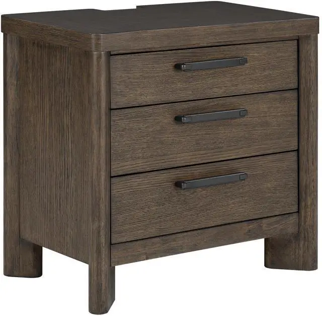 Main image of Dark Oak 3-Drawer Nightstand With Usb