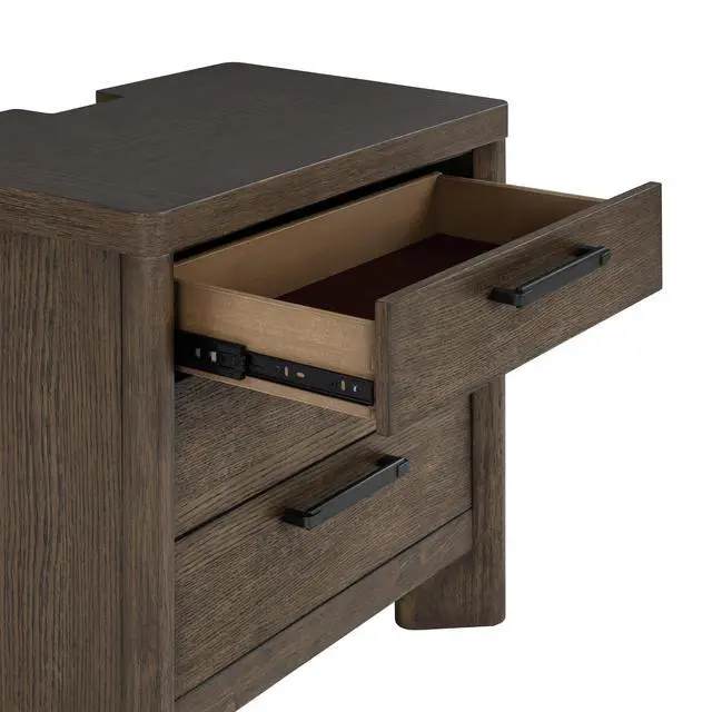 Alt view image 4 of 7 - Dark Oak 3-Drawer Nightstand With Usb