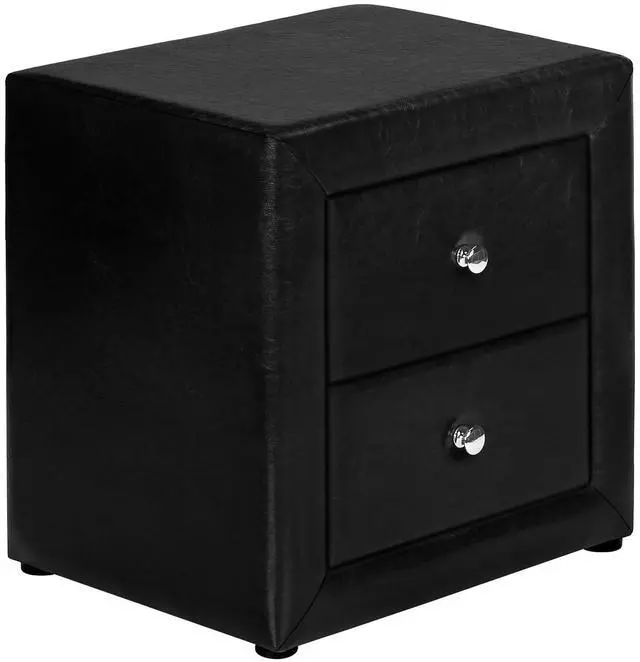 Main image of Nightstand, Nightstand, End, Side, Lamp, Storage Drawer, Bedroom, Upholstered, Black Leather Look, Transitional
