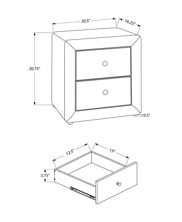 Alt view image 3 of 7 - Nightstand, Nightstand, End, Side, Lamp, Storage Drawer, Bedroom, Upholstered, Black Leather Look, Transitional