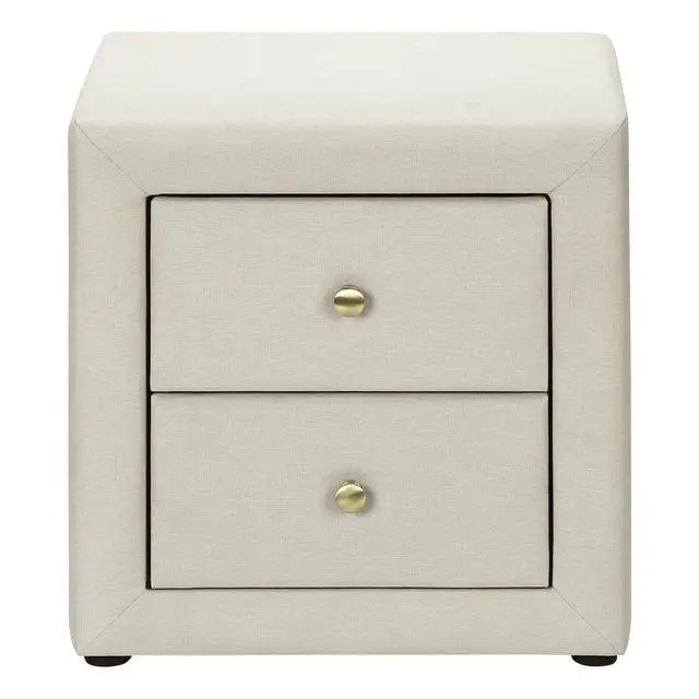 Alt view image 7 of 7 - Nightstand, Nightstand, End, Side, Lamp, Storage Drawer, Bedroom, Upholstered, Beige Linen Look, Transitional