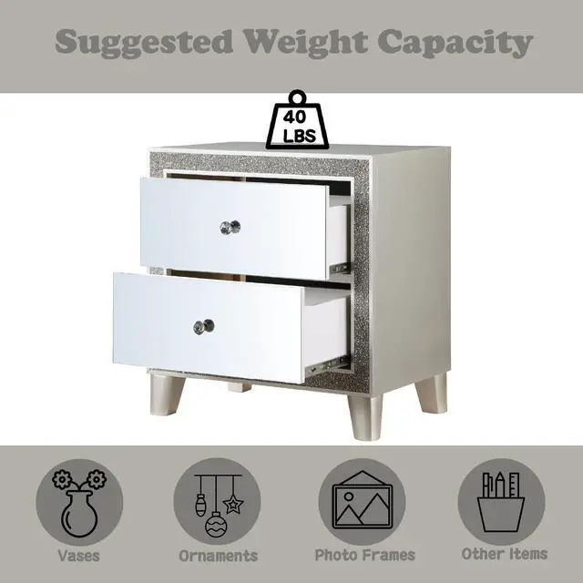 Alt view image 3 of 6 - Sliverfluff Mirrored & Champagne Finish Nightstand