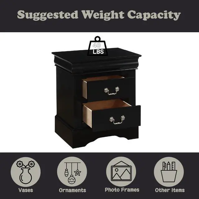 Alt view image 5 of 6 - Louis Black Finish Philippe Iii Nightstand