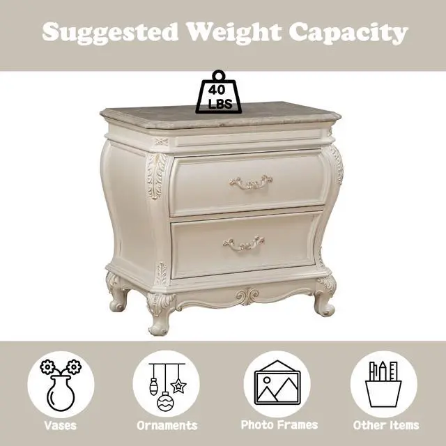 Main image of Chantelle Pearl White Finish Nightstand W/Granite Top
