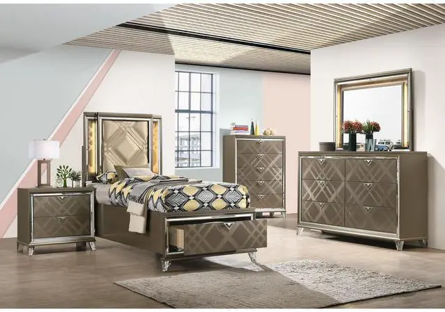 Alt view image 2 of 6 - Skylar Dark Champagne Finish Nightstand