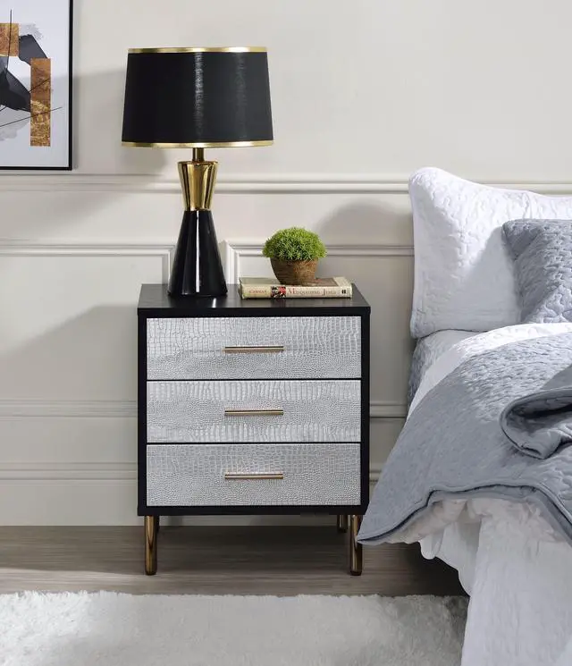 Main image of Myles Black, Silver & Gold Finish Nightstand
