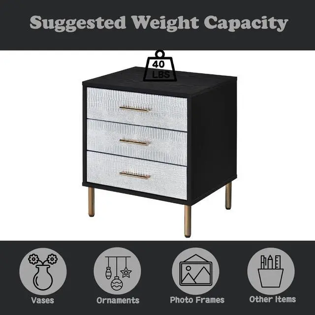 Alt view image 7 of 7 - Myles Black, Silver & Gold Finish Nightstand