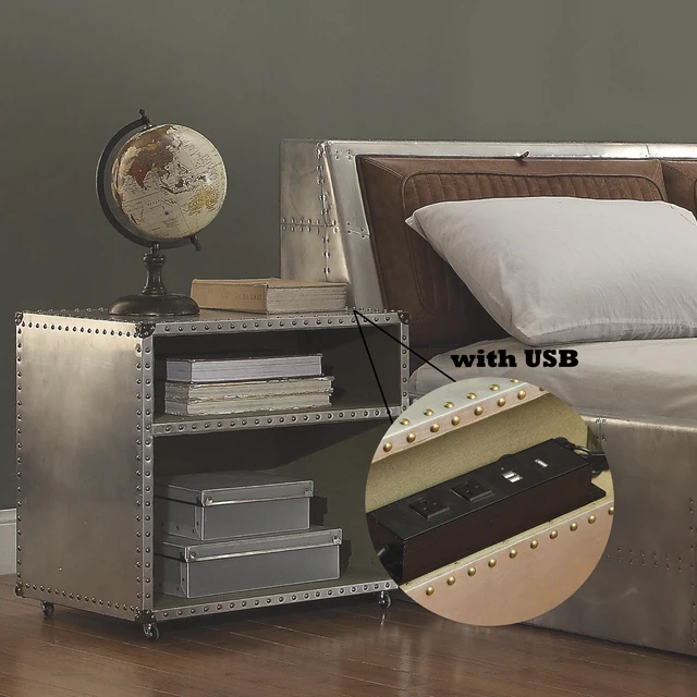 Alt view image 4 of 4 - Brancaster Aluminum Nightstand W/Usb