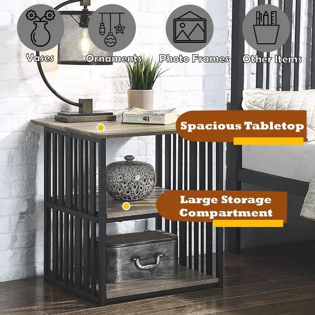 Alt view image 2 of 5 - Zudora Antique Oak & Black Finish Nightstand