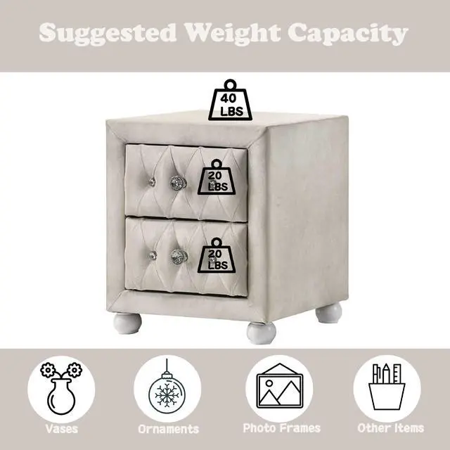 Alt view image 4 of 7 - Reggie Beige Fabric Nightstand