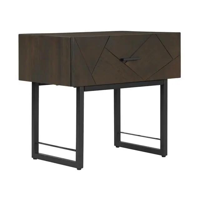 Alt view image 4 of 7 - Marquis 1 Drawer Oak Wood Nightstand With Black Metal Legs