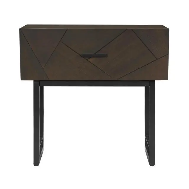 Alt view image 3 of 7 - Marquis 1 Drawer Oak Wood Nightstand With Black Metal Legs