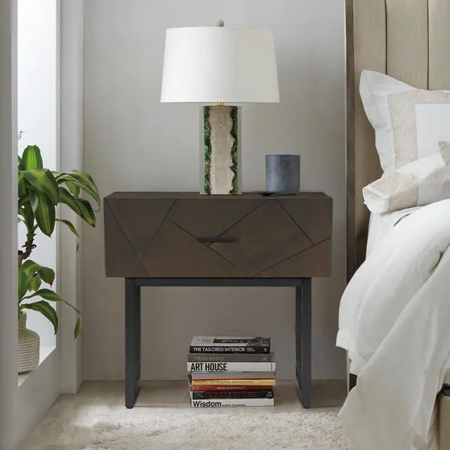 Main image of Marquis 1 Drawer Oak Wood Nightstand With Black Metal Legs