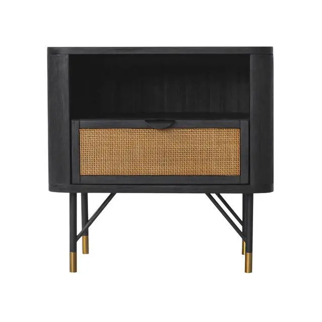 Alt view image 3 of 6 - Saratoga Nightstand In Black Acacia With Rattan