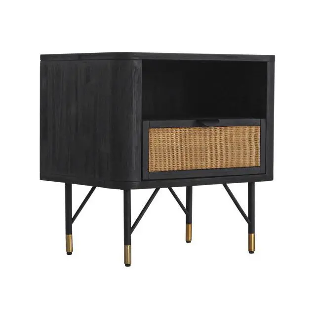 Alt view image 2 of 6 - Saratoga Nightstand In Black Acacia With Rattan