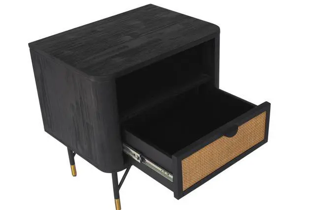 Alt view image 4 of 6 - Saratoga Nightstand In Black Acacia With Rattan