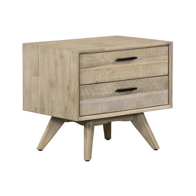Alt view image 3 of 7 - Baly Acacia Mid-Century Gray 2 Drawer Night Stand
