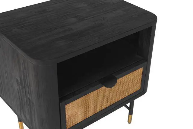 Alt view image 6 of 6 - Saratoga Nightstand In Black Acacia With Rattan