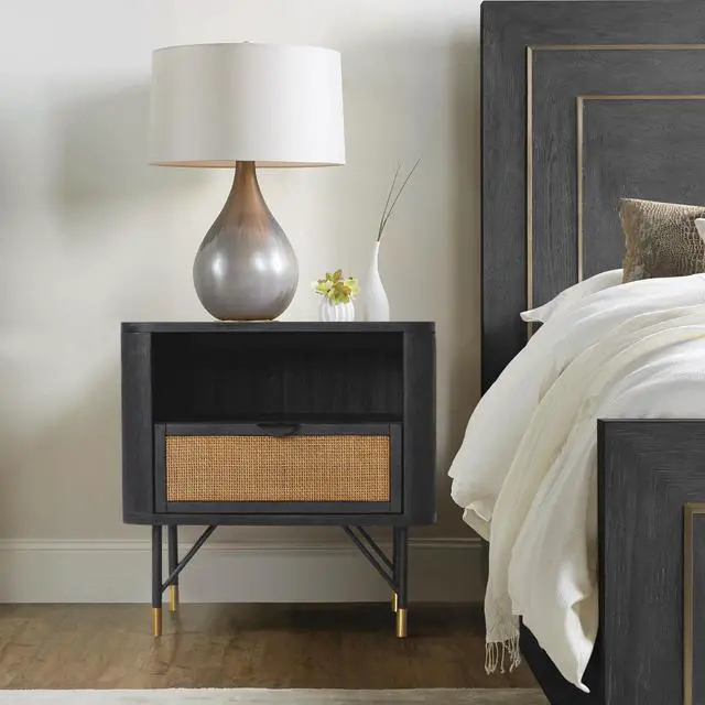 Main image of Saratoga Nightstand In Black Acacia With Rattan