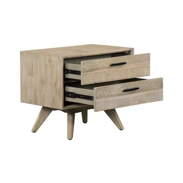 Alt view image 2 of 7 - Baly Acacia Mid-Century Gray 2 Drawer Night Stand