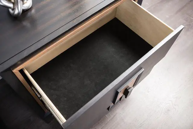 Alt view image 5 of 7 - Modern Espresso Bedside Table Bedroom Furniture 1pc Nightstand Gold Accent Trim Wooden Finger Pull