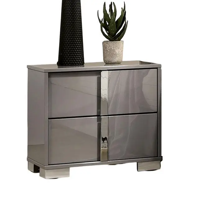 Alt view image 3 of 5 - Contemporary Classic Light Taupe Bedside Table Bedroom Furniture 1Pc Nightstand Chrome Legs Handles