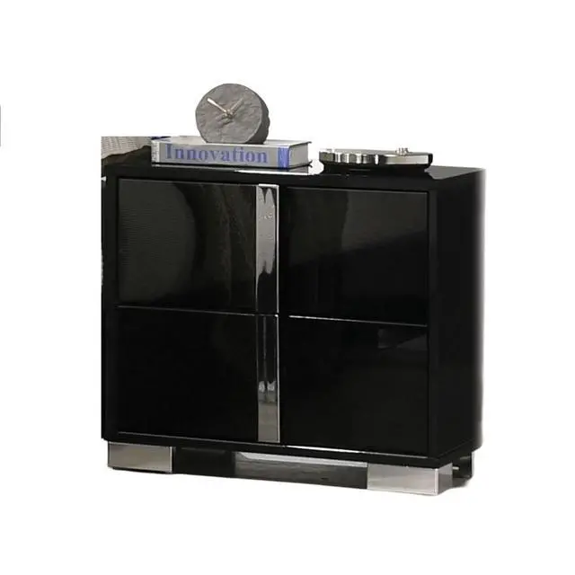 Alt view image 2 of 5 - Contemporary Classic Black Bedside Table Bedroom Furniture 1Pc Nightstand Chrome Legs Handles