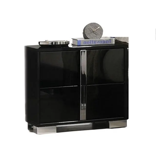 Alt view image 3 of 5 - Contemporary Classic Black Bedside Table Bedroom Furniture 1Pc Nightstand Chrome Legs Handles