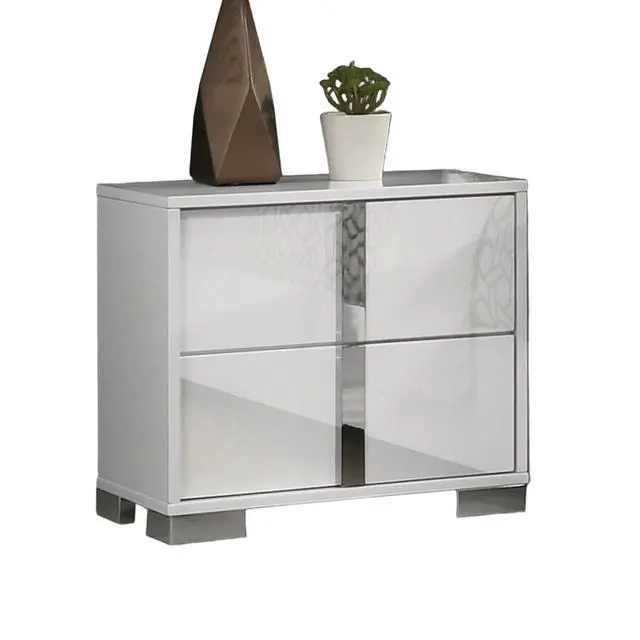 Alt view image 2 of 5 - Contemporary Classic White Bedside Table Bedroom Furniture 1Pc Nightstand Chrome Legs Handles